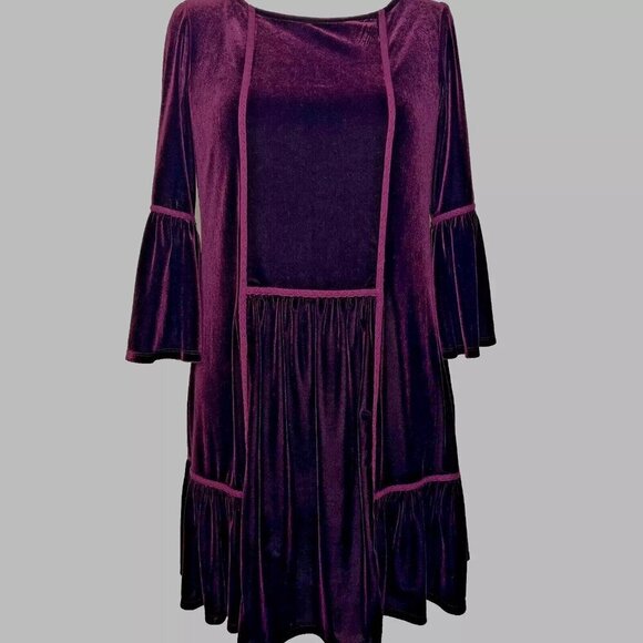 Vivi Violet Weekend Velvet Dress M Bell Slv Pleat Whimsigoth Witchy Fairy Fall - Picture 1 of 9